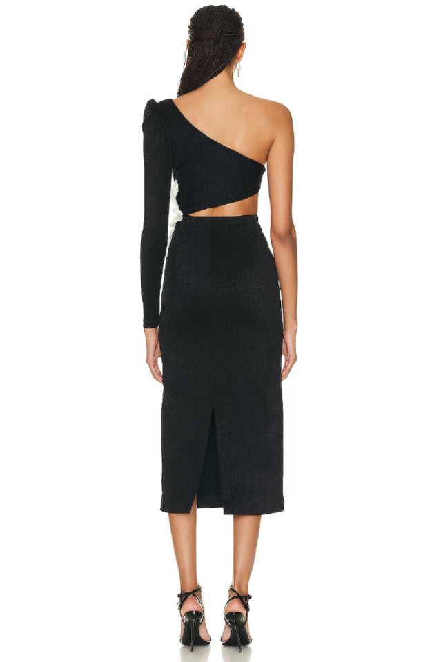 Angelica One-Shoulder Flower Appliqué Dress