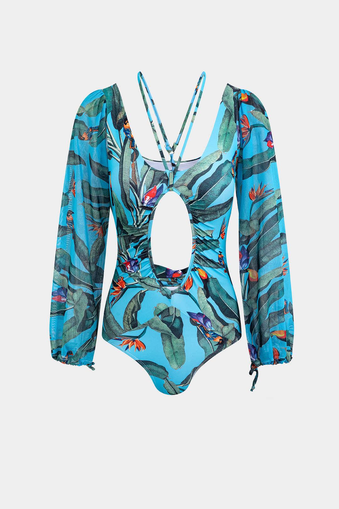Leaf Print Cut Out Backless Twist Knot One-Piece Swimsuit