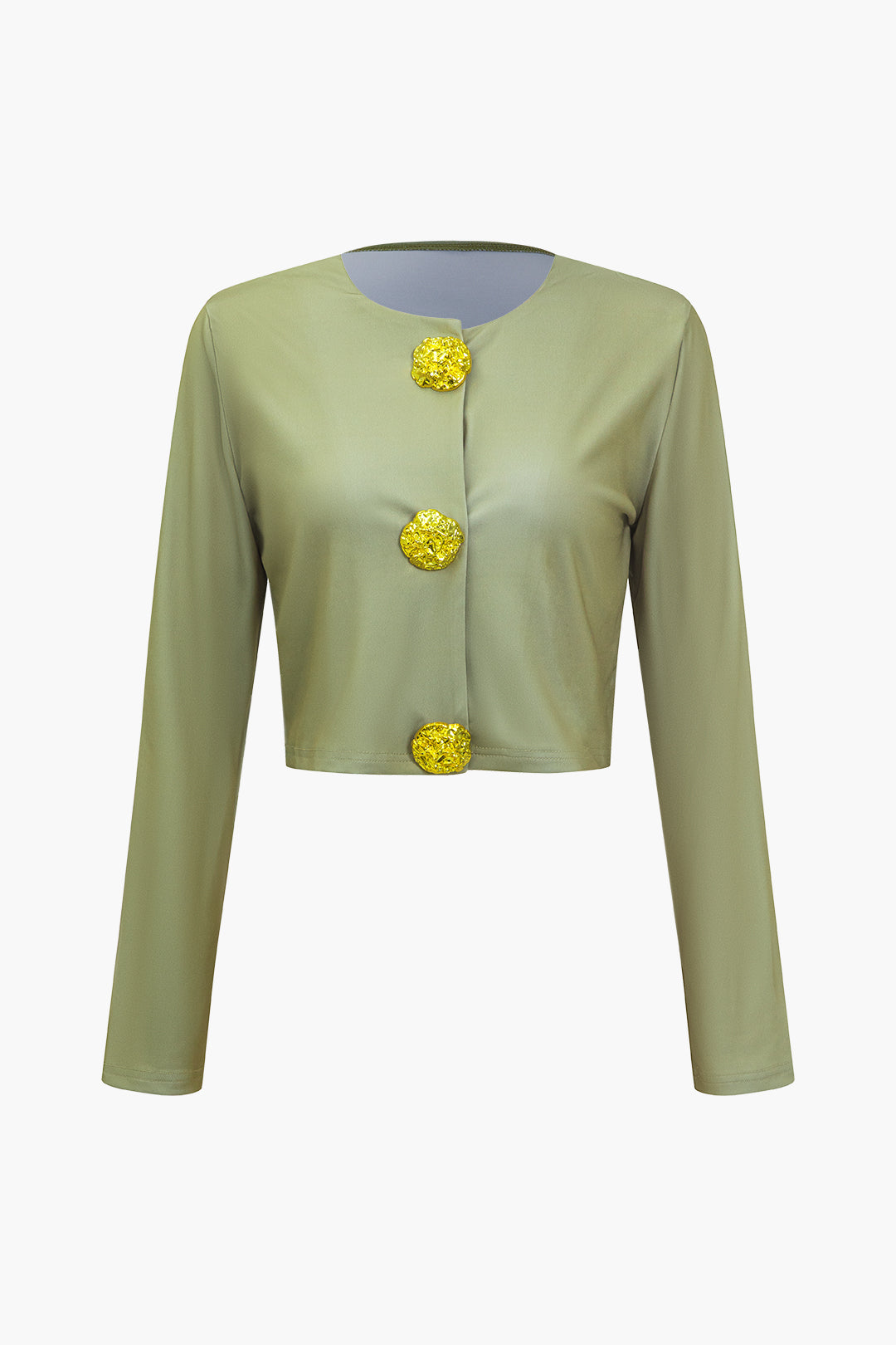 Solid Metallic Button Long Sleeve Top And Trouser Set