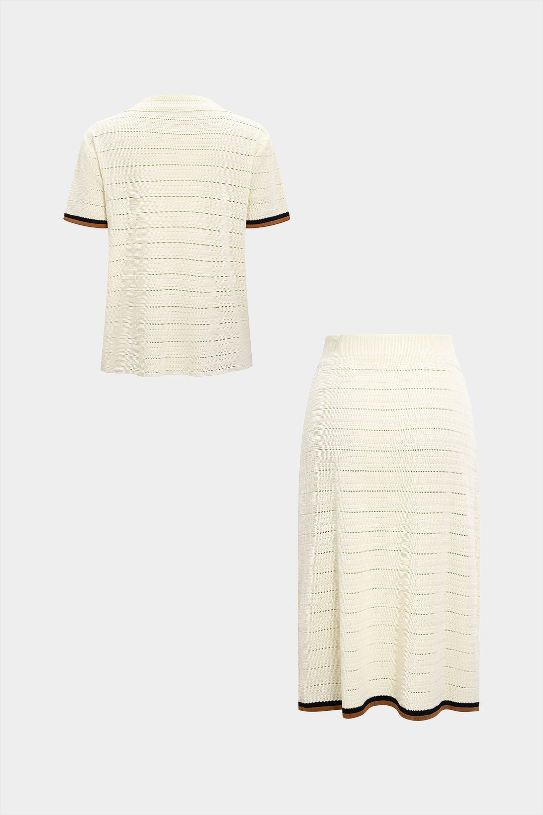 Knit Contrast Button Short-Sleeve Shirt And Skirt Set