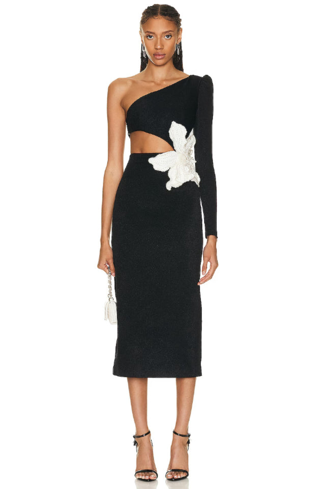 Angelica One-Shoulder Flower Appliqué Dress