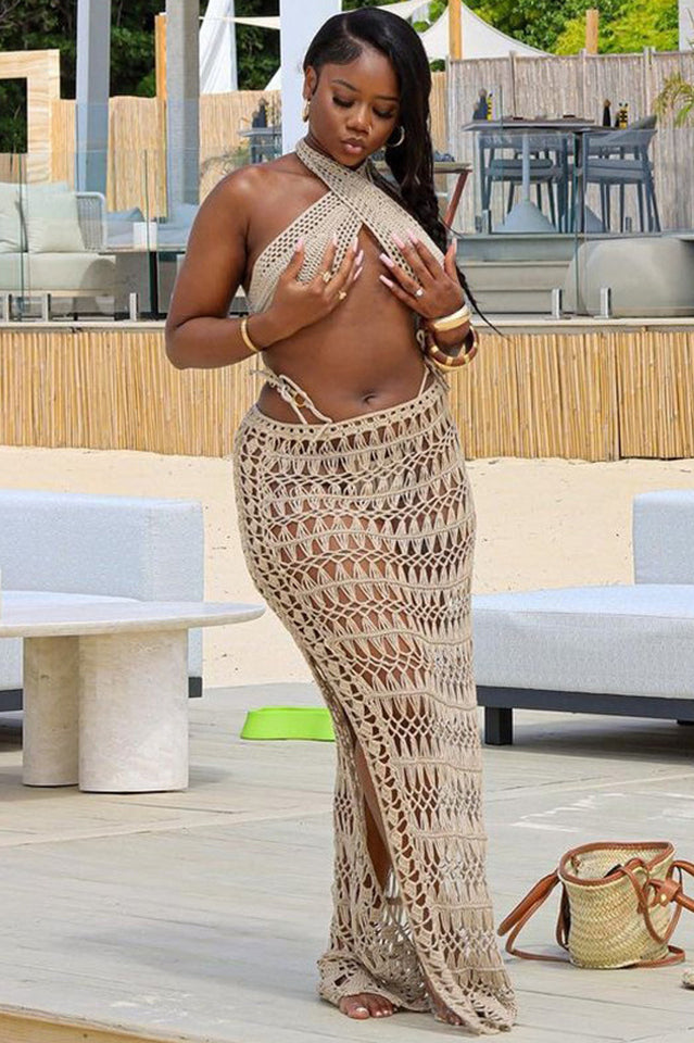 Crochet Knit Bralette + Skirt Set