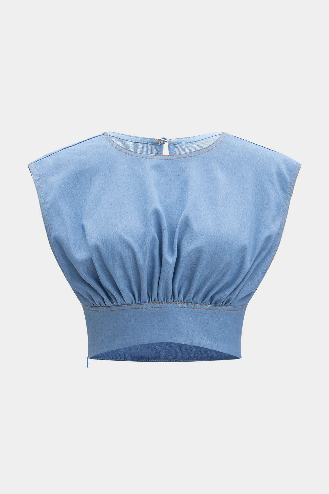 Denim Ruched Tank Top And Zipper Detail Shorts Set