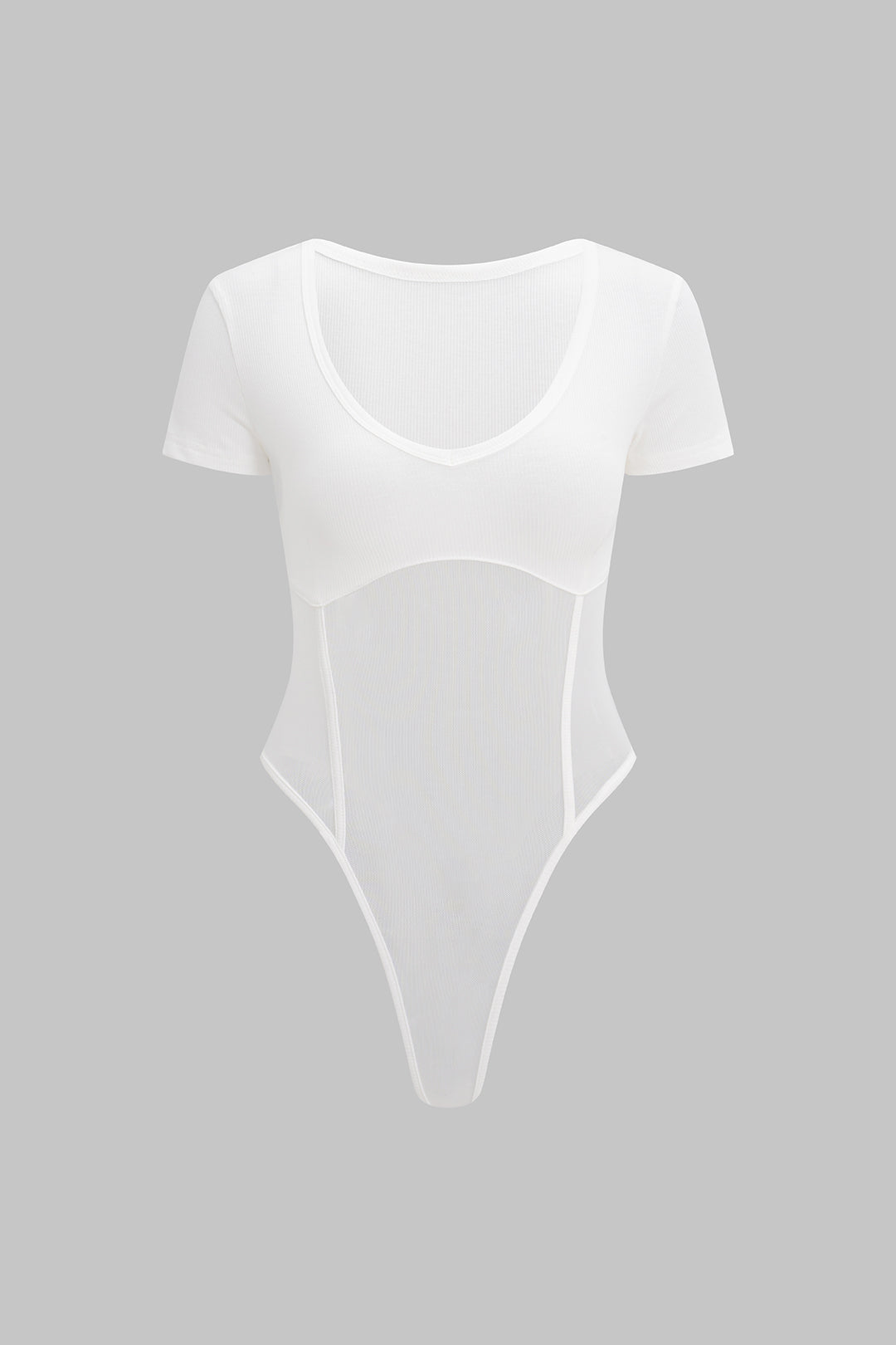Sheer V-Neck Mesh Short Sleeve Bodysuit