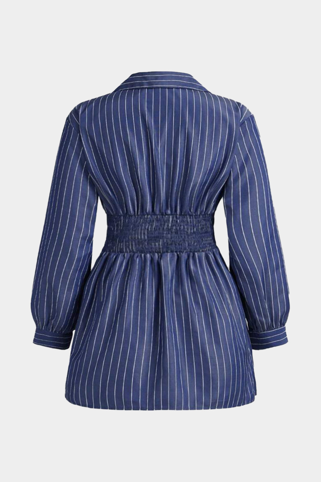 Plus Size Stripes Print Crossed Ruched Smocked Long Sleeve Mini Dress