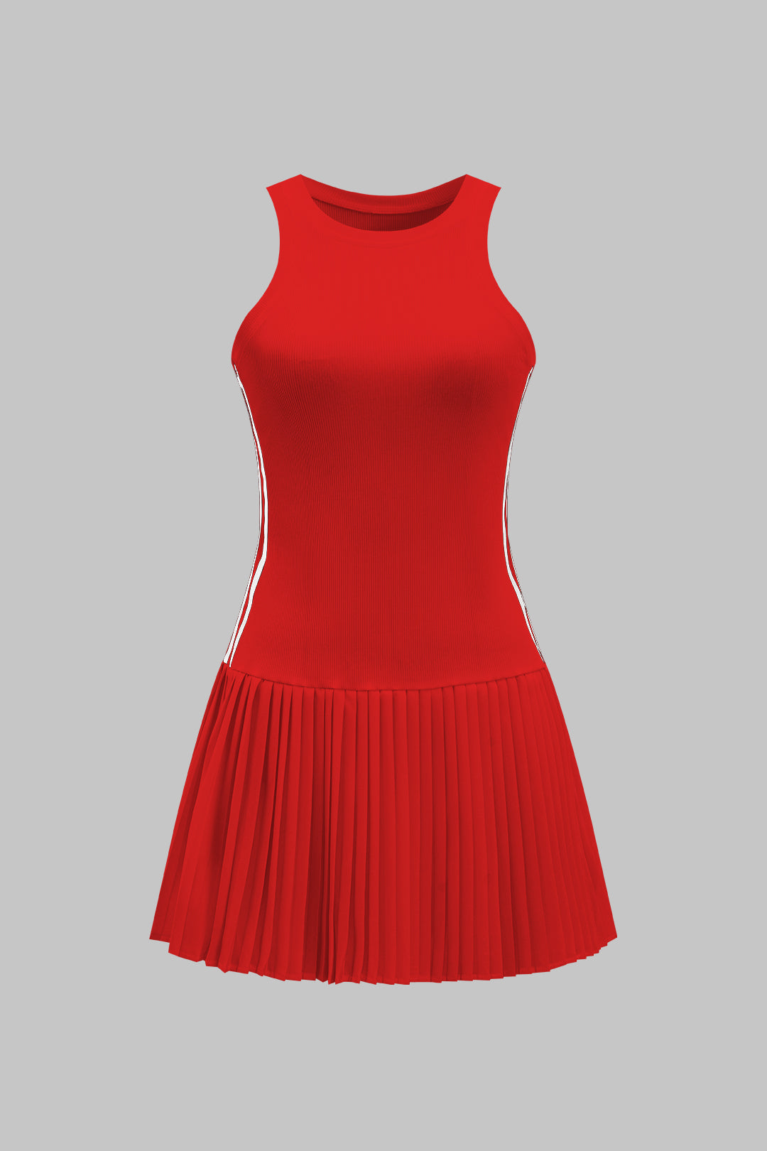 Contrast Stripe Print Pleated Tank Sleeveless Mini Dress