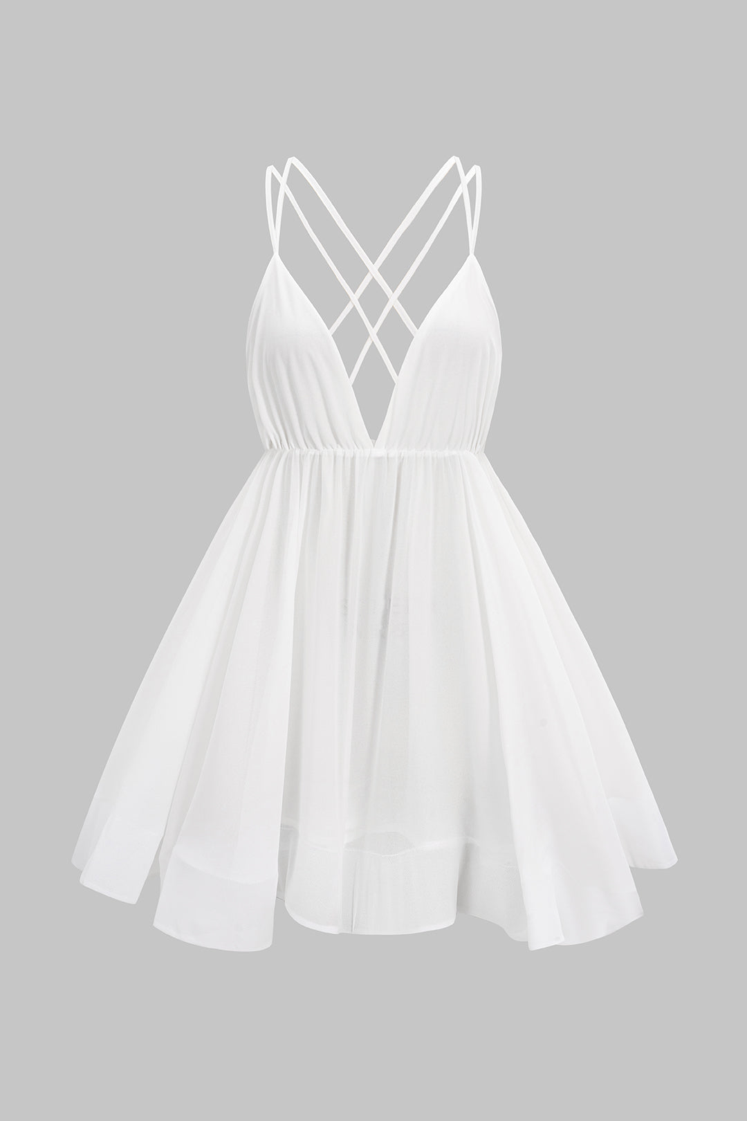 Chiffon V-Neck Pleated Tie-Up Backless Sleeveless Mini Dress