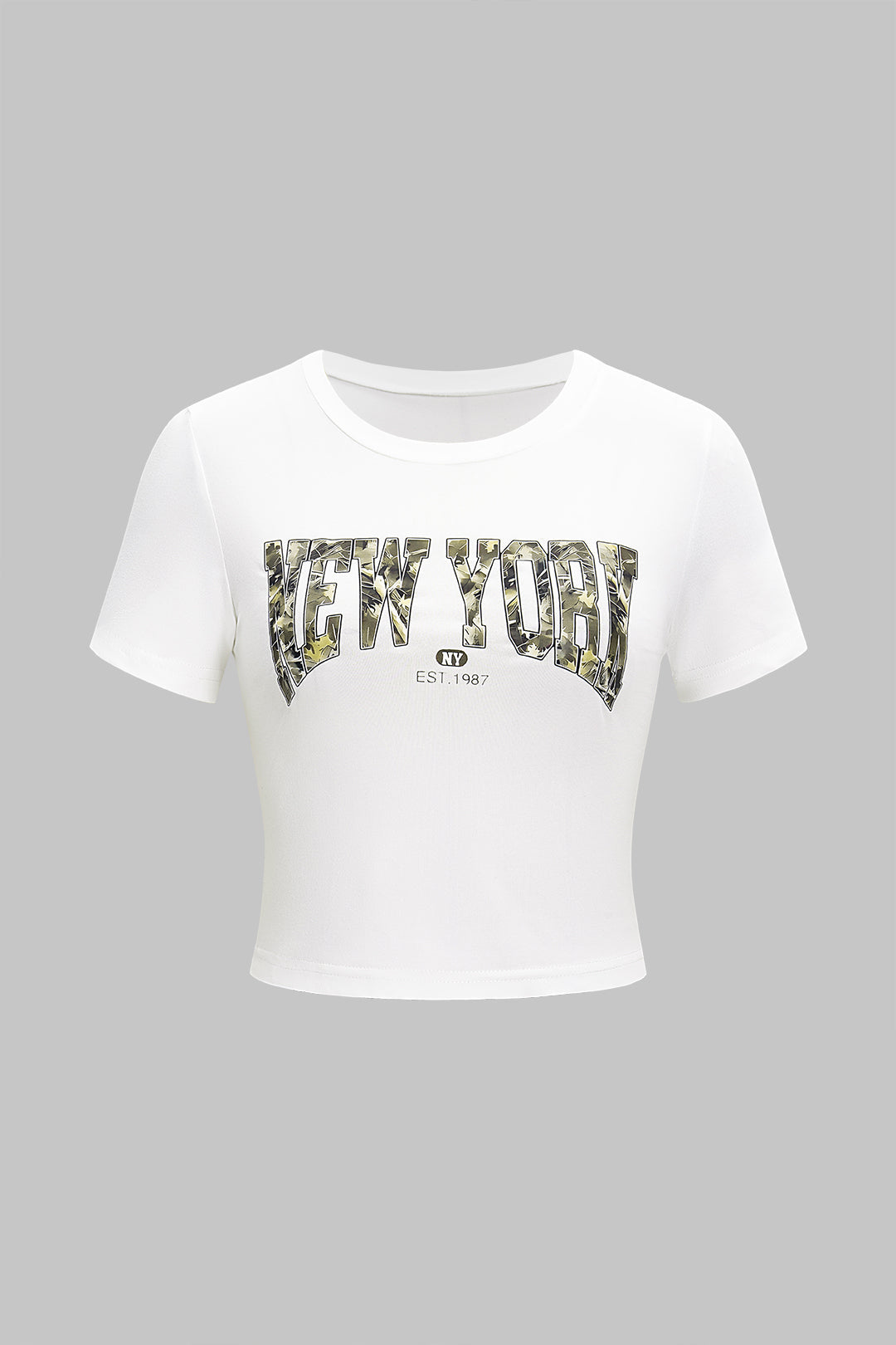 Retro Letter Print Round Neck Short Sleeve T-Shirt
