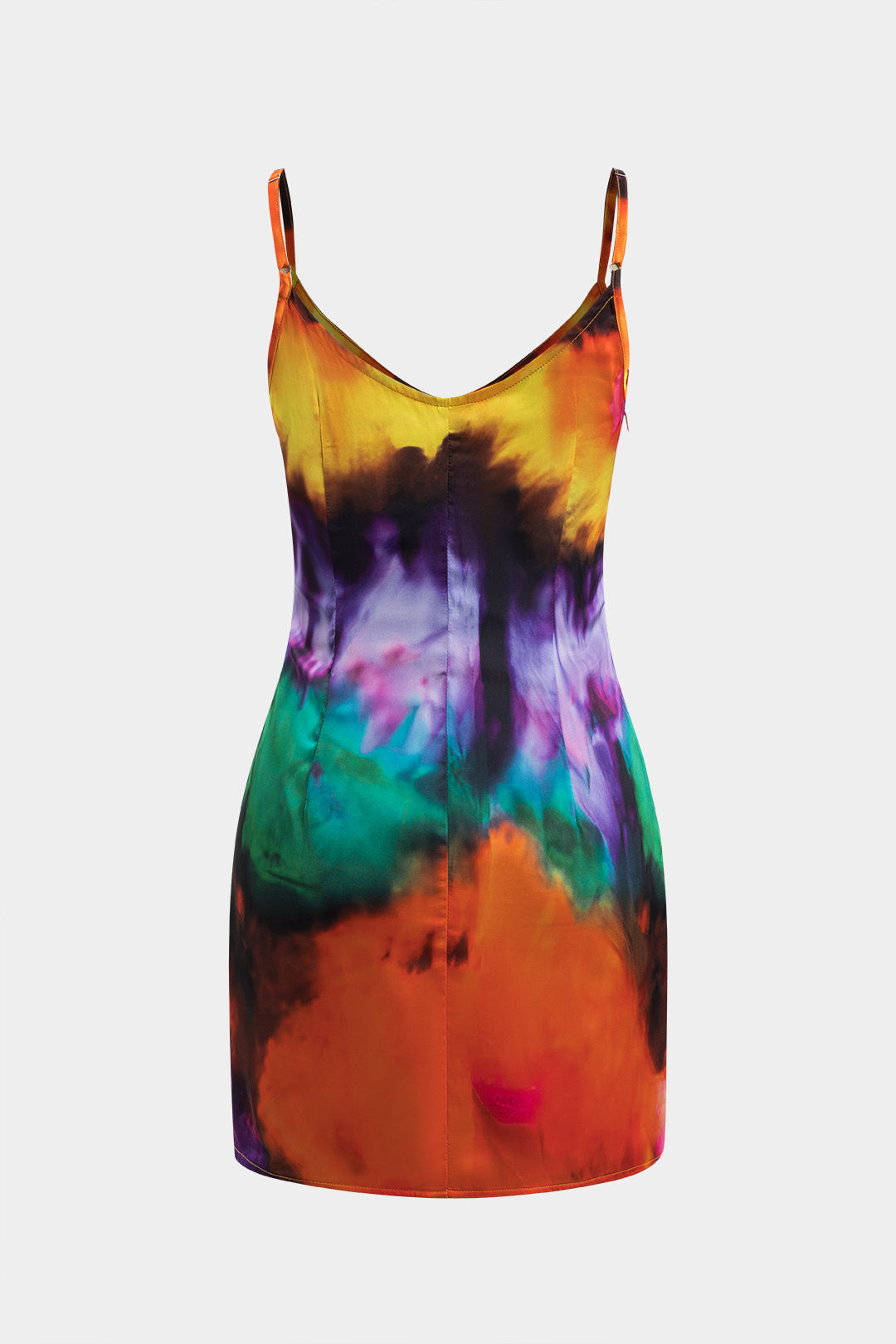 Contrast Print Satin Slip V-Neck Sleeveless Mini Dress