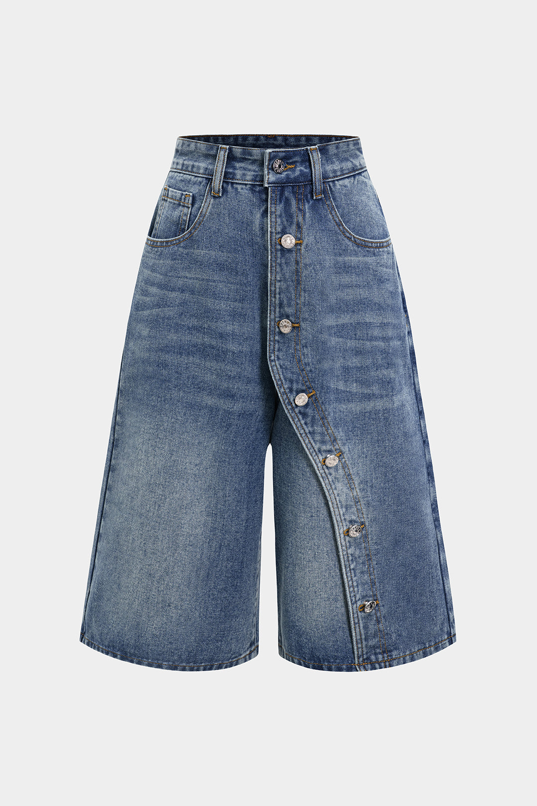 Denim Asymmetrical Button Shorts