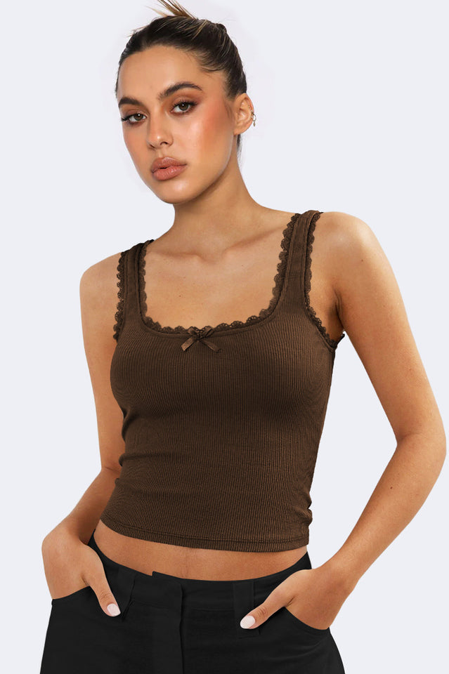 Lace Detailed Square Neck Top