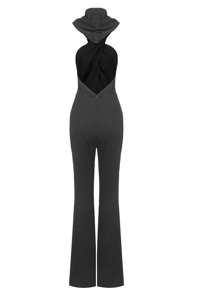 Backless Hooded Jumpsuit With Slip Pockets