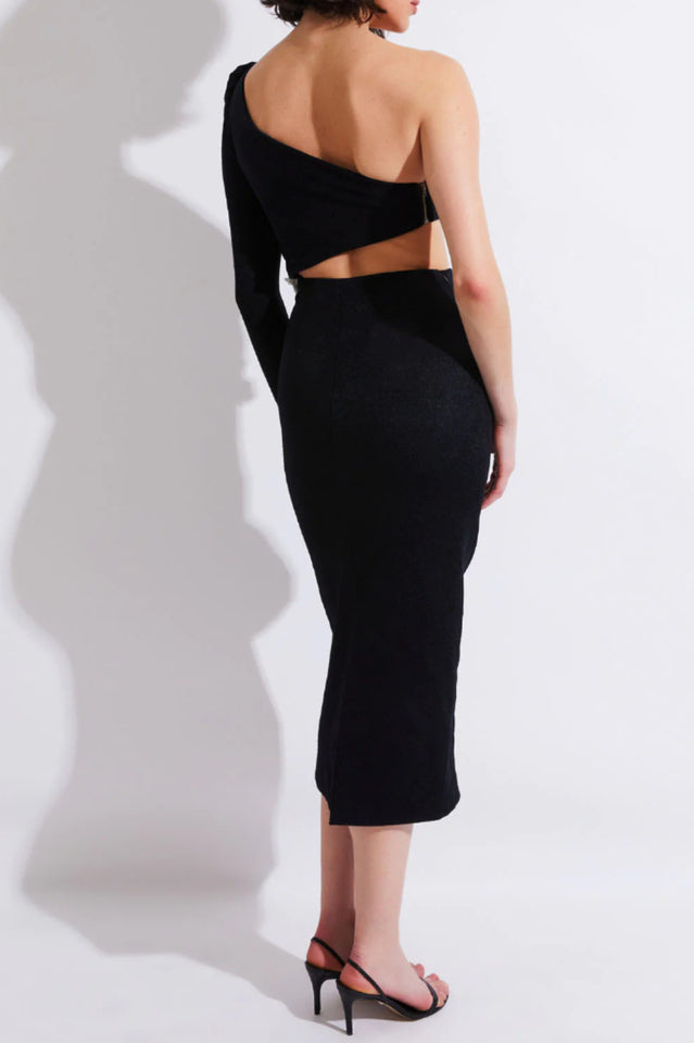Angelica One-Shoulder Flower Appliqué Dress