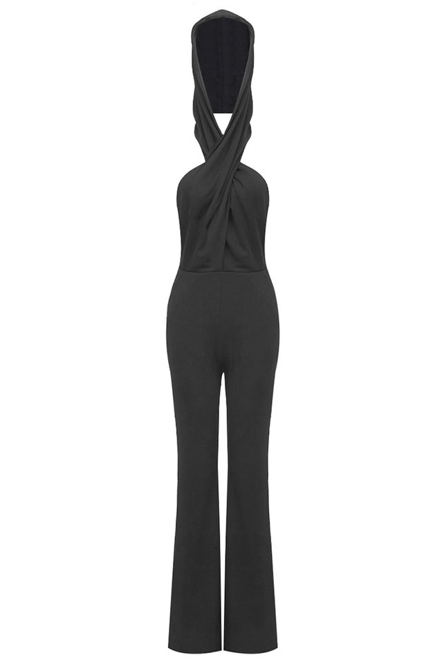 Backless Hooded Jumpsuit With Slip Pockets