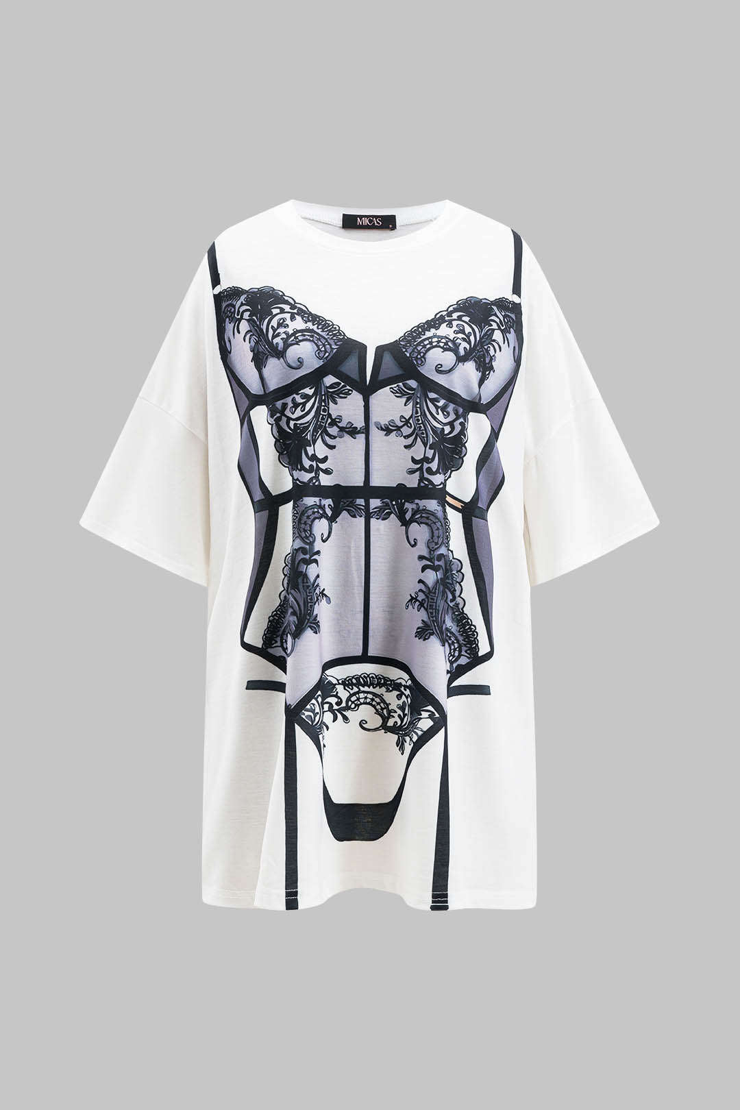 Bikini Print Round Neck Mini T-shirt Dress