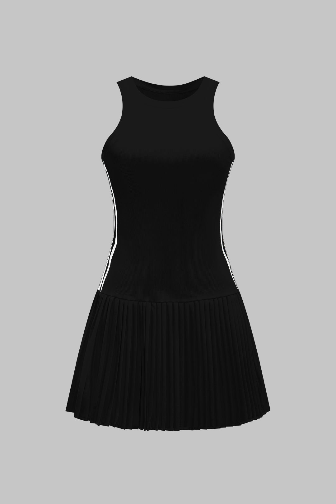 Contrast Stripe Print Pleated Tank Sleeveless Mini Dress