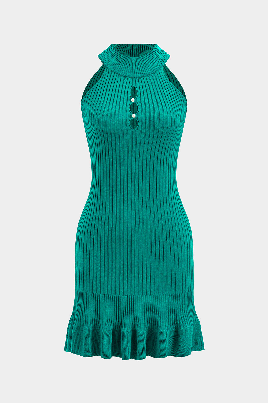 Knit Hollow Out Pleated Ruffle Sleeveless Dress