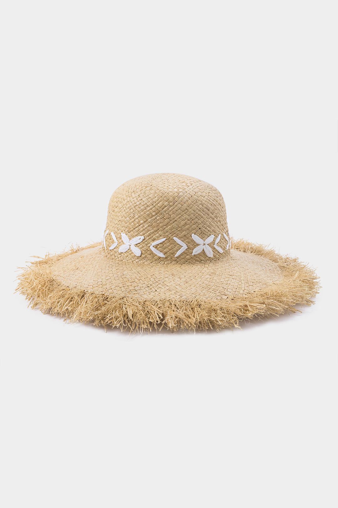 Woven Wide Brim Frayed Edge Hat