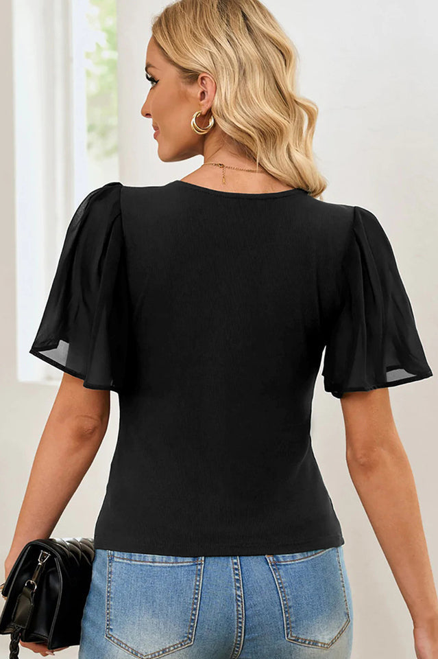 V-Neck Flutter Sleeve Top