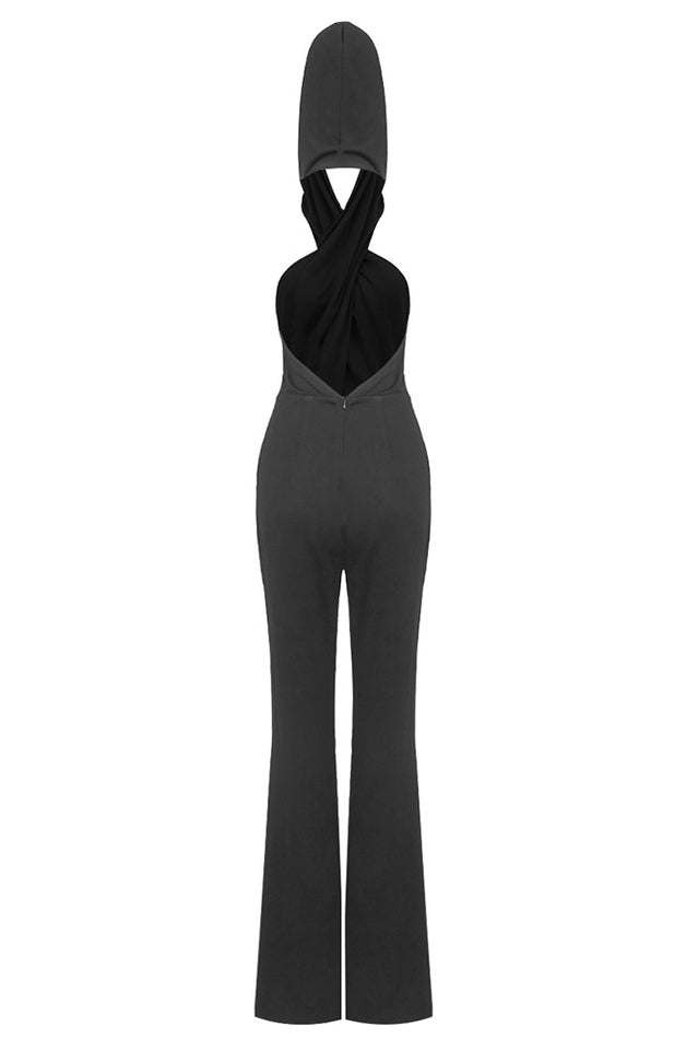 Backless Hooded Jumpsuit With Slip Pockets