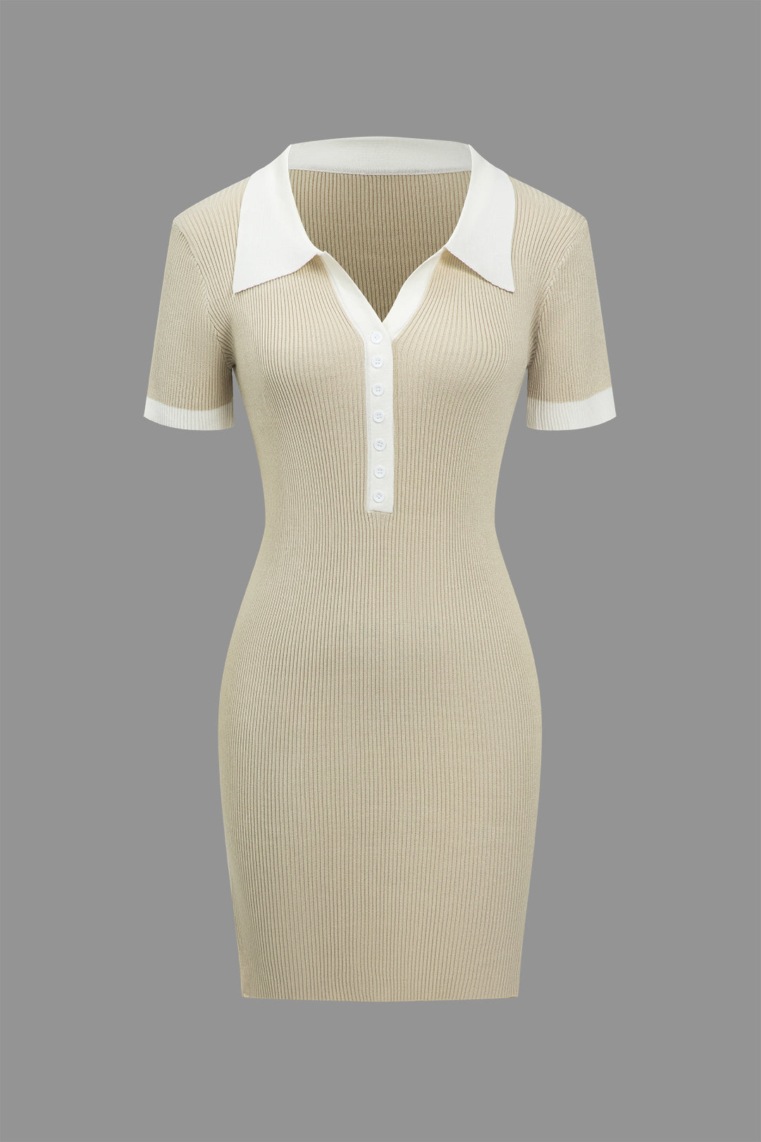 Contrast Button Up Knit Mini Dress