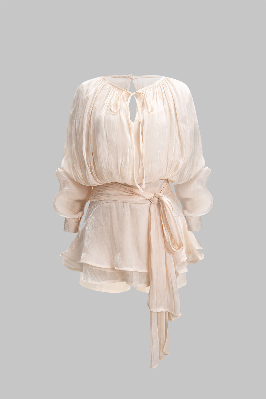 Chiffon Pleated Ruffle Long Sleeve Mini Dress