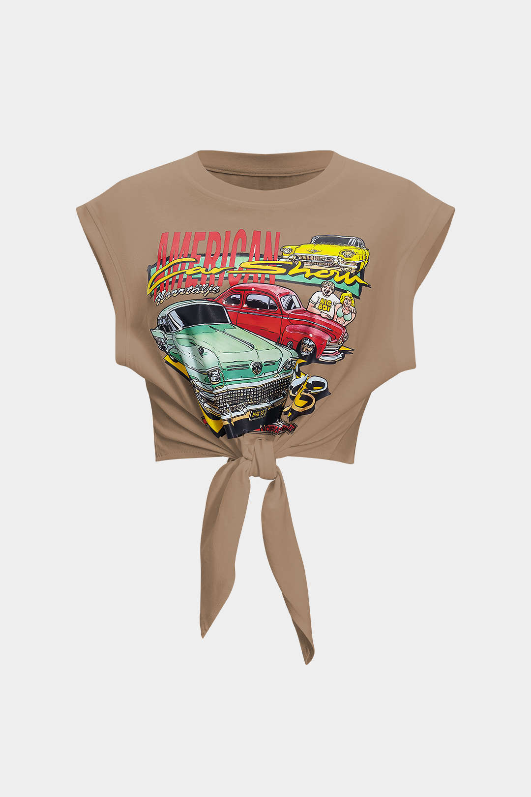 Car Letter Print Round Neck T-Shirt