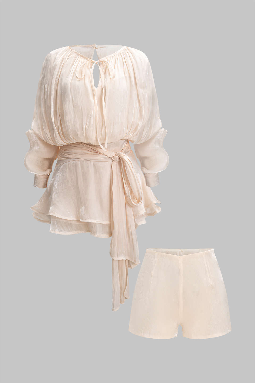 Chiffon Pleated Ruffle Long Sleeve Mini Dress