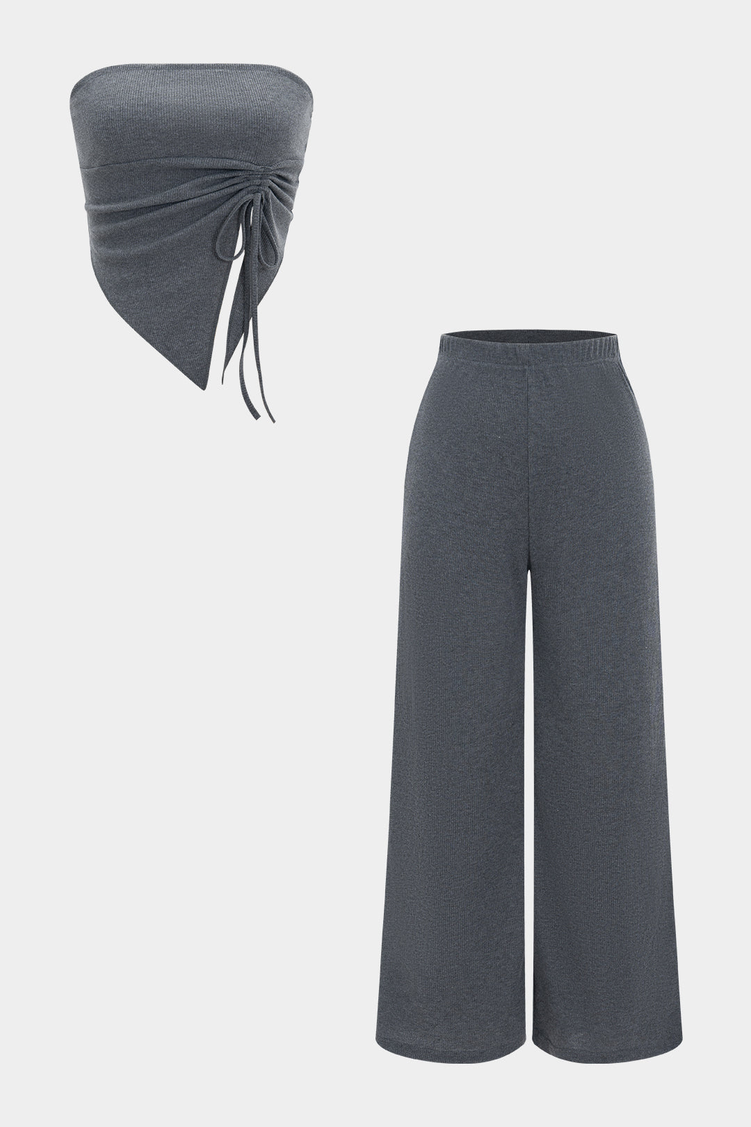 Asymmetrical Drawstring Tube Top And Trousers Set