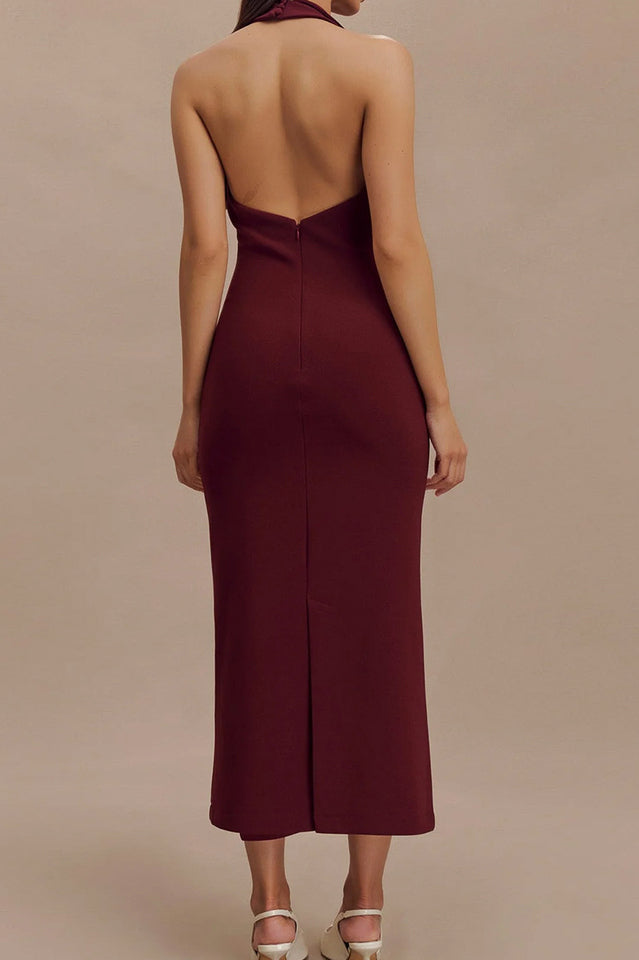 Annita Crepe Halter Midi Dress