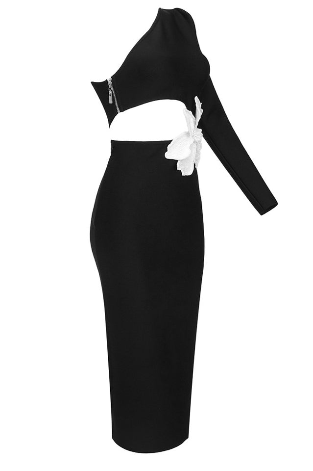 Angelica One-Shoulder Flower Appliqué Dress