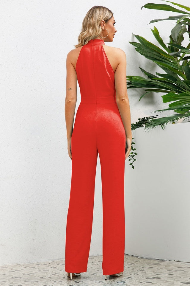 Sleek Bowknot Halter Neck Jumpsuit