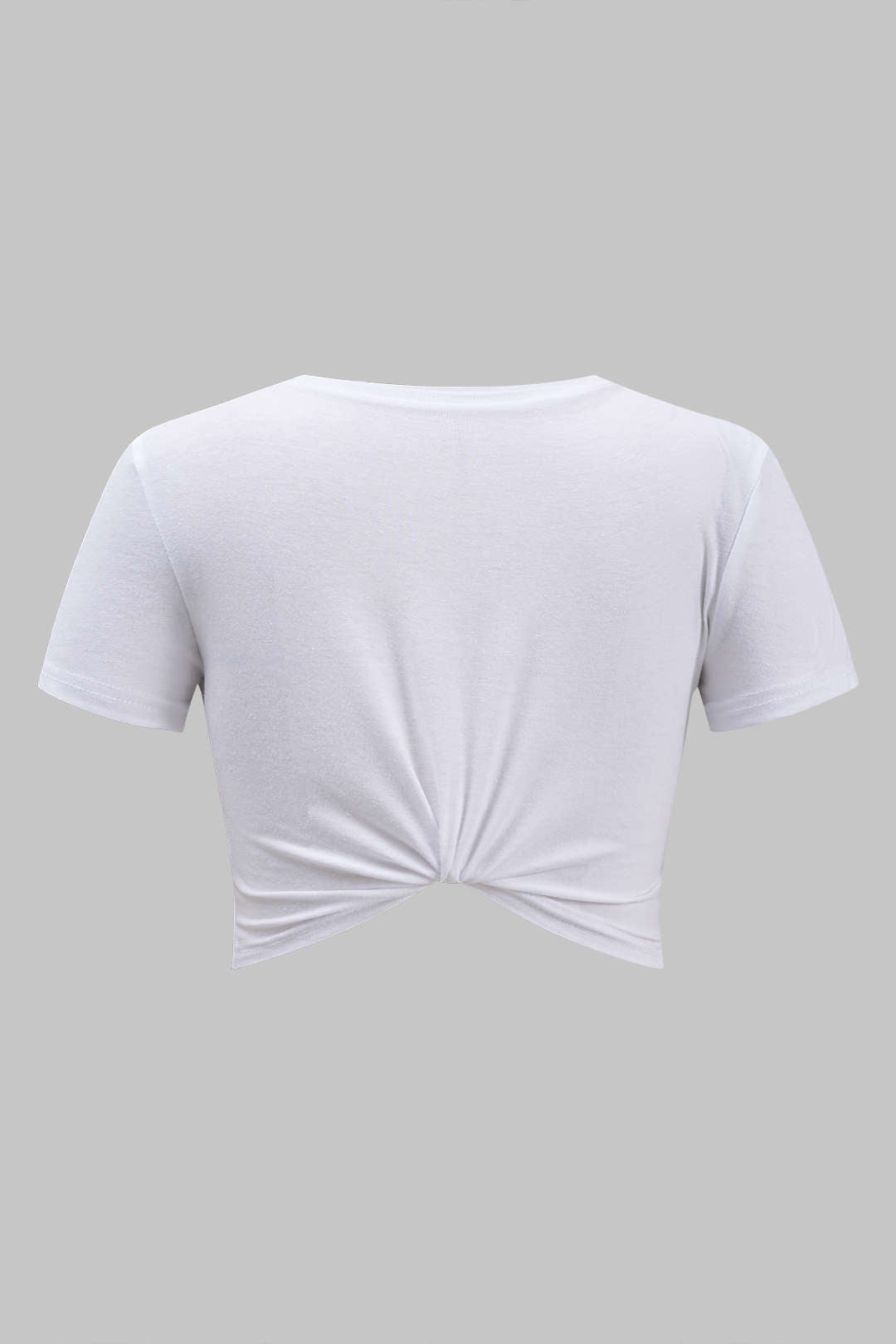 Plus Size Round Neck Denim Patchwork Short Sleeve T-Shirt