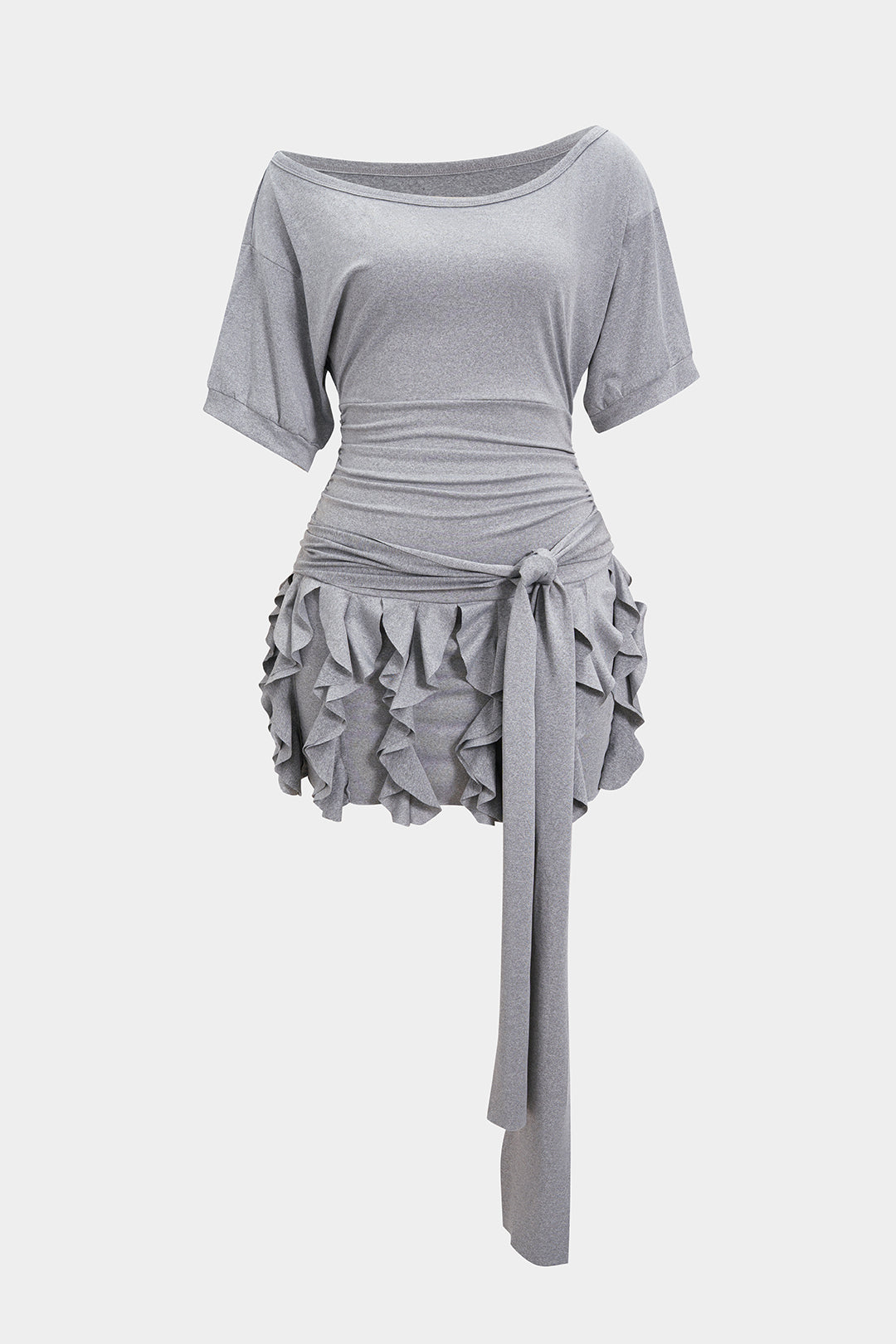 Ruffle Tie-Front Short Sleeve Mini Dress