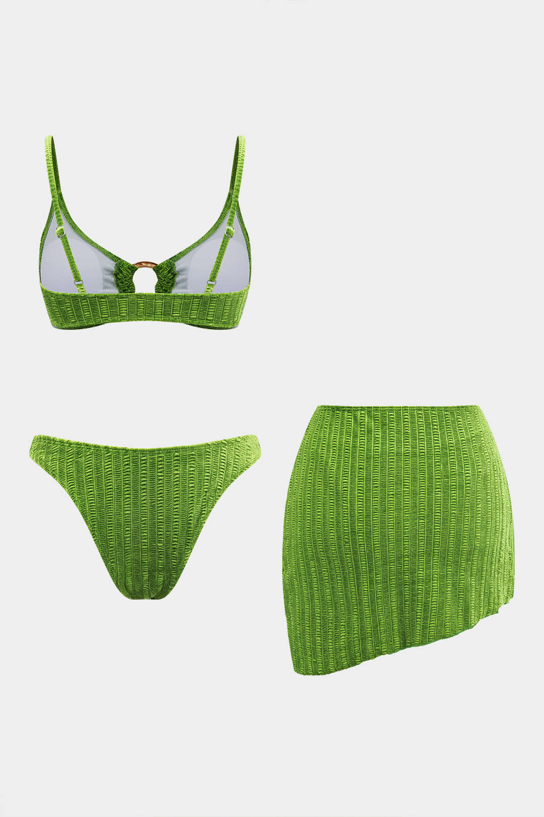 Velvet Textured O-ring 3-Piece Bikini Set