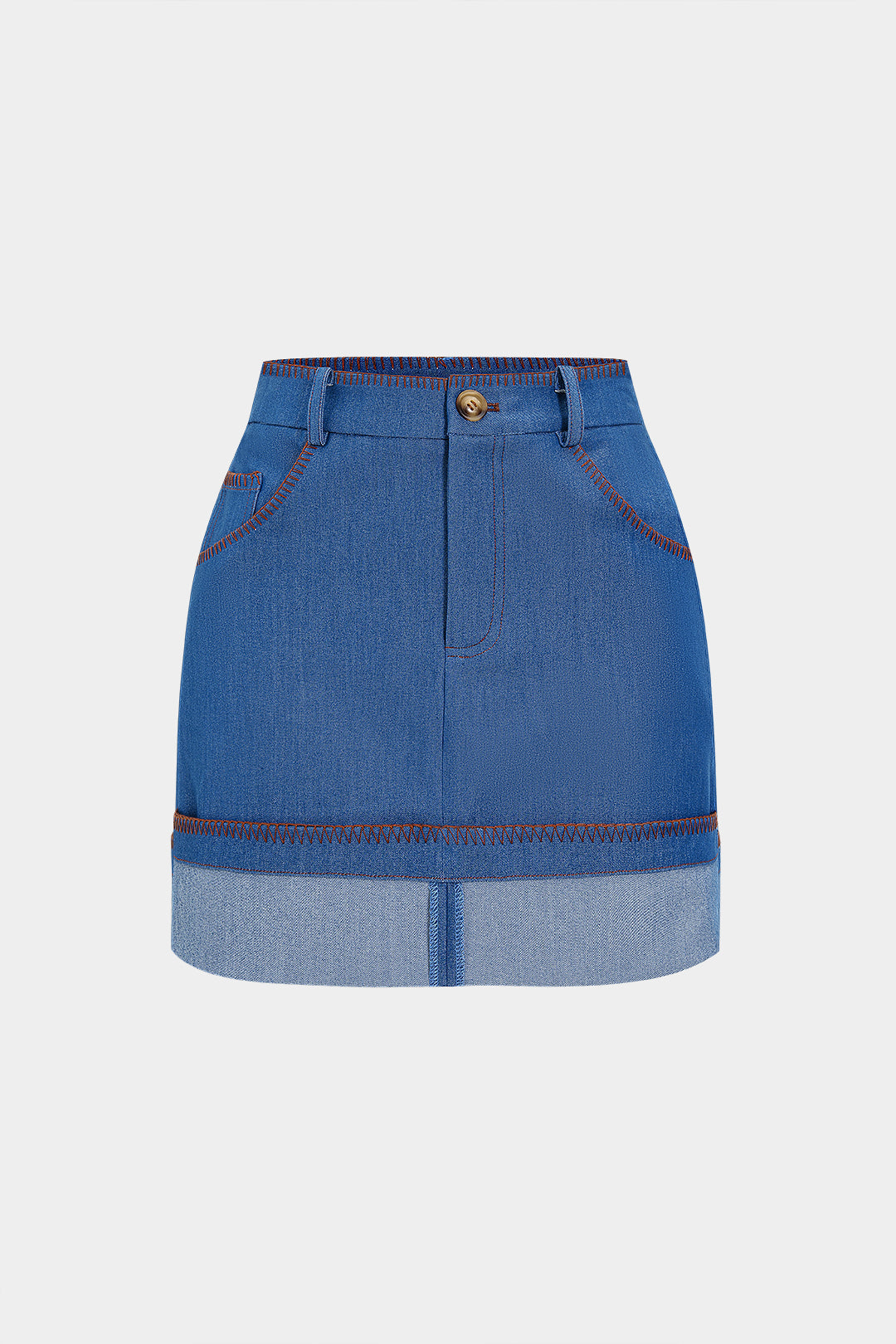 Denim Piping Stitching Cuffed Mini Skirt