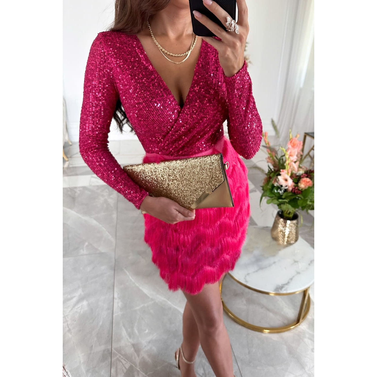 Kyla - Elegant V Neck Mini Dress