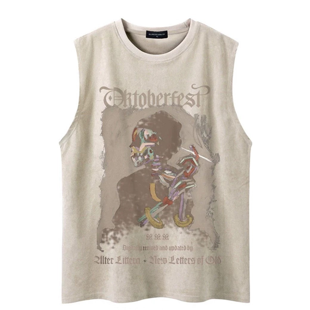 Men Punk Oversized Front Skull illustration Design Tank Top