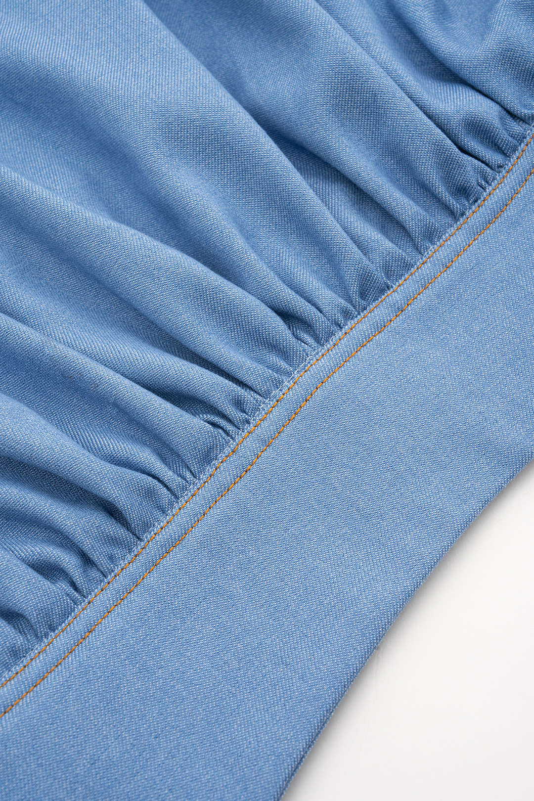 Denim Ruched Tank Top And Zipper Detail Shorts Set