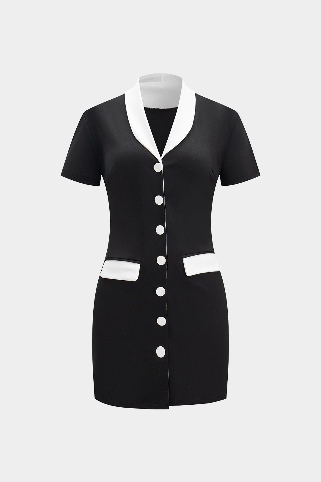 Contrast Button Short Sleeve Mini Dress