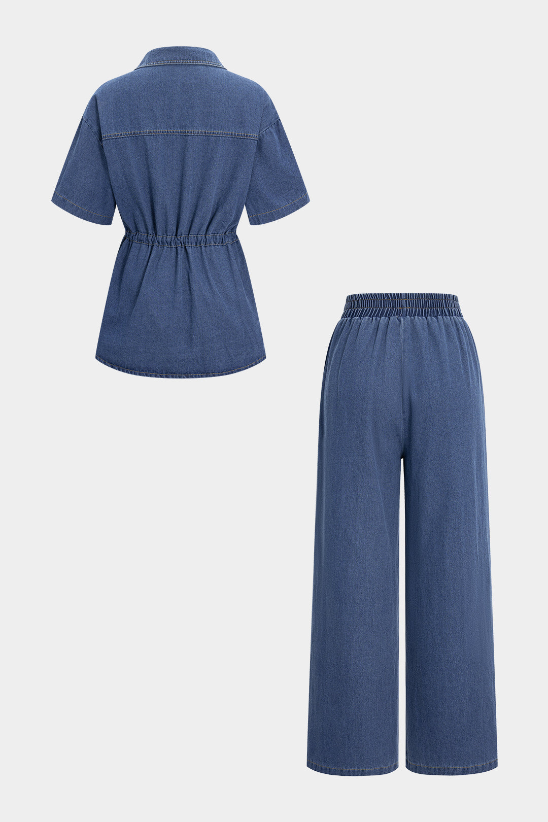 Denim Drawstring Buttons Top And Jeans Set