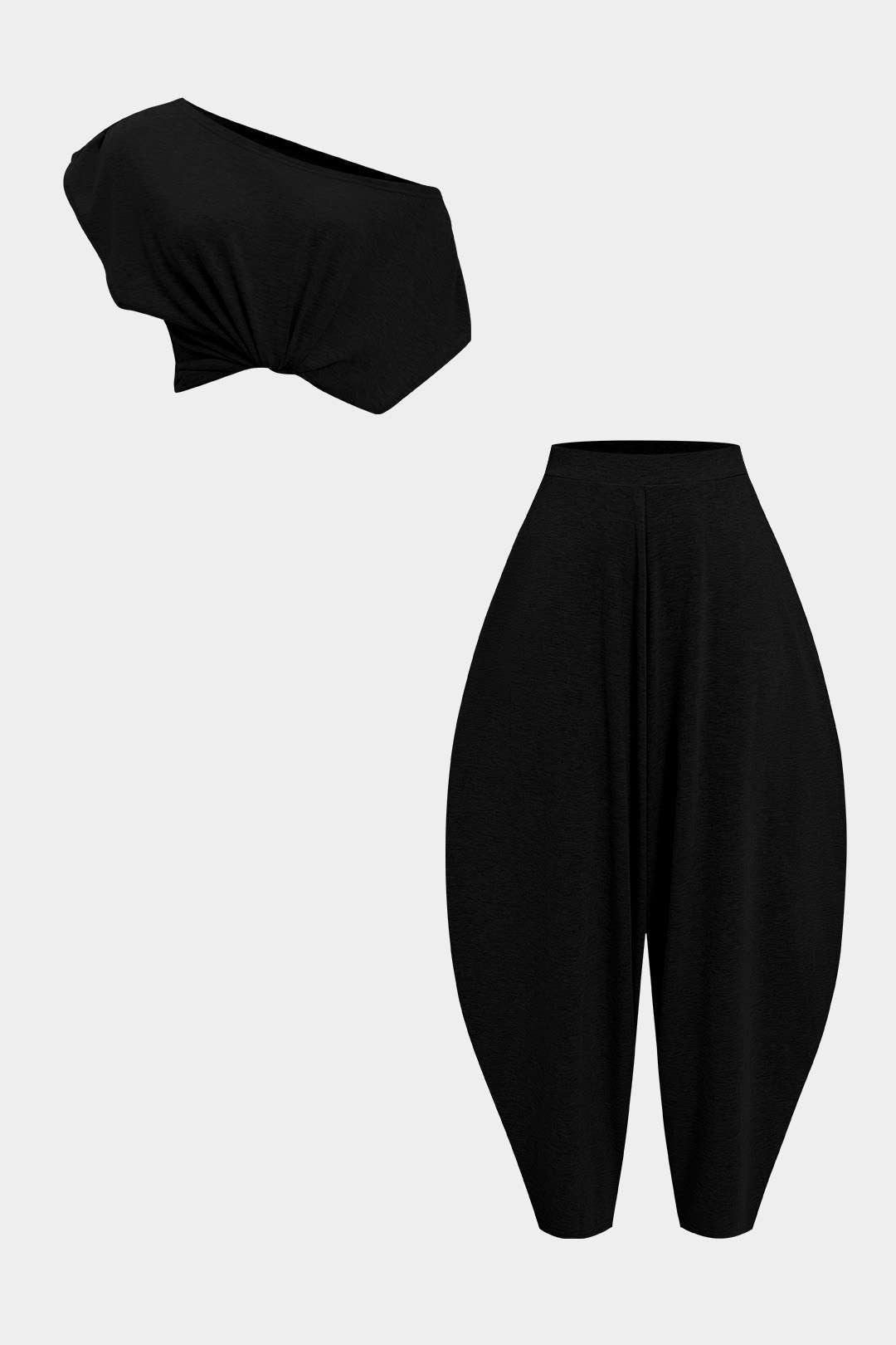 Asymmetrical Top And Barrel Pants Set