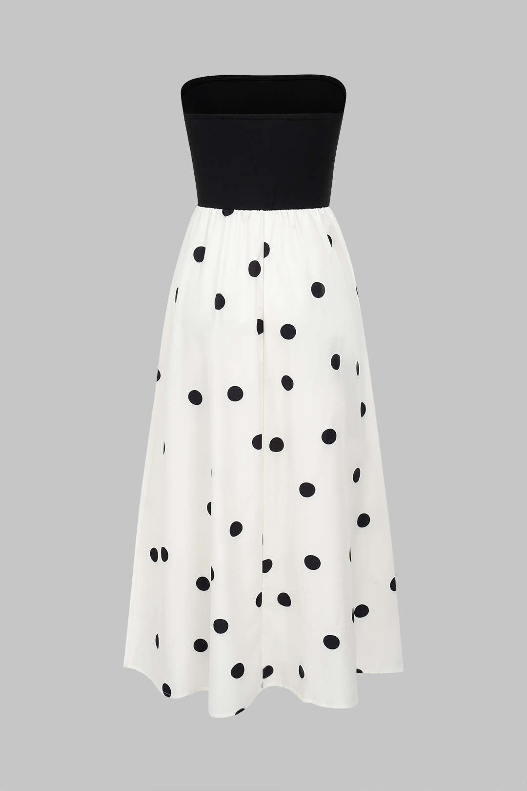 Polka Dots Print Patchwork Strapless Maxi Dress