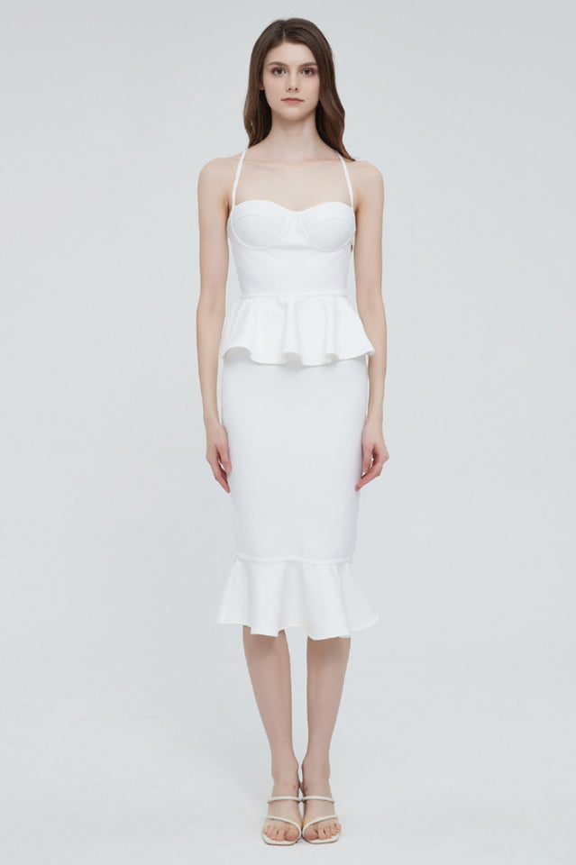 Strappy Peplum Frill Hem Bandage Midi Dress