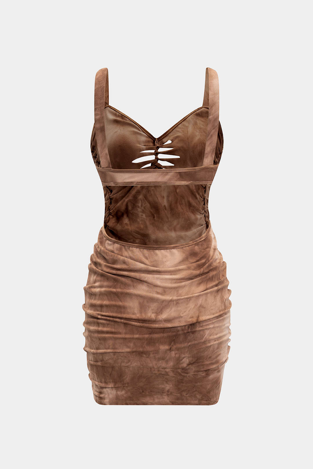 Cut Out Detail Ruched Backless Sleeveless Midi Dress
