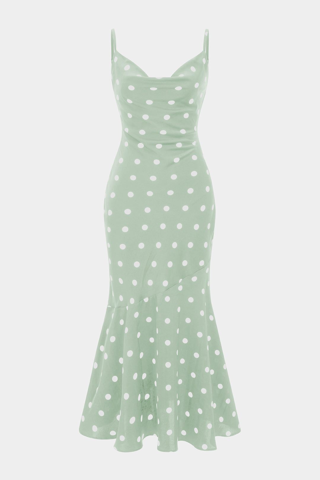 Contrast Polka Dots Print Cowl Neck Slip Sleeveless Midi Dress