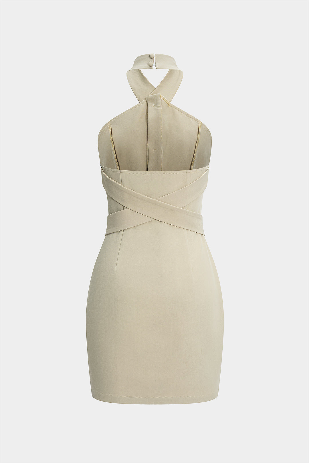 Crossed Halter Neck Belted Backless Sleeveless Mini Dress