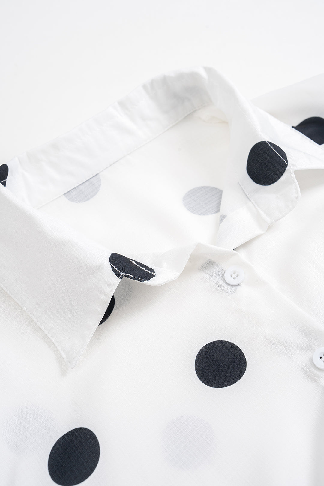 Polka Dots Print Tie-Up Detail Long Sleeve Shirt And Tie Front Mini Skirt Set