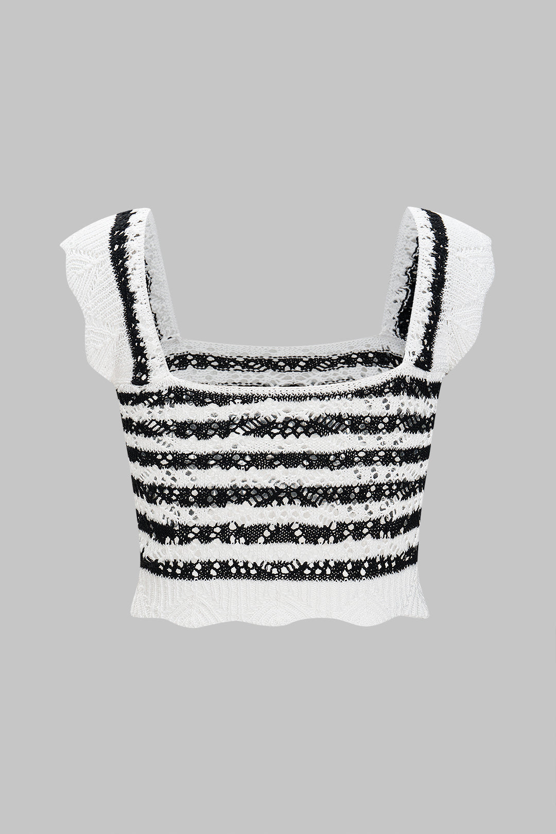 Knit Hollow Out Contrast Stripe Print Tank Top And Shorts Set