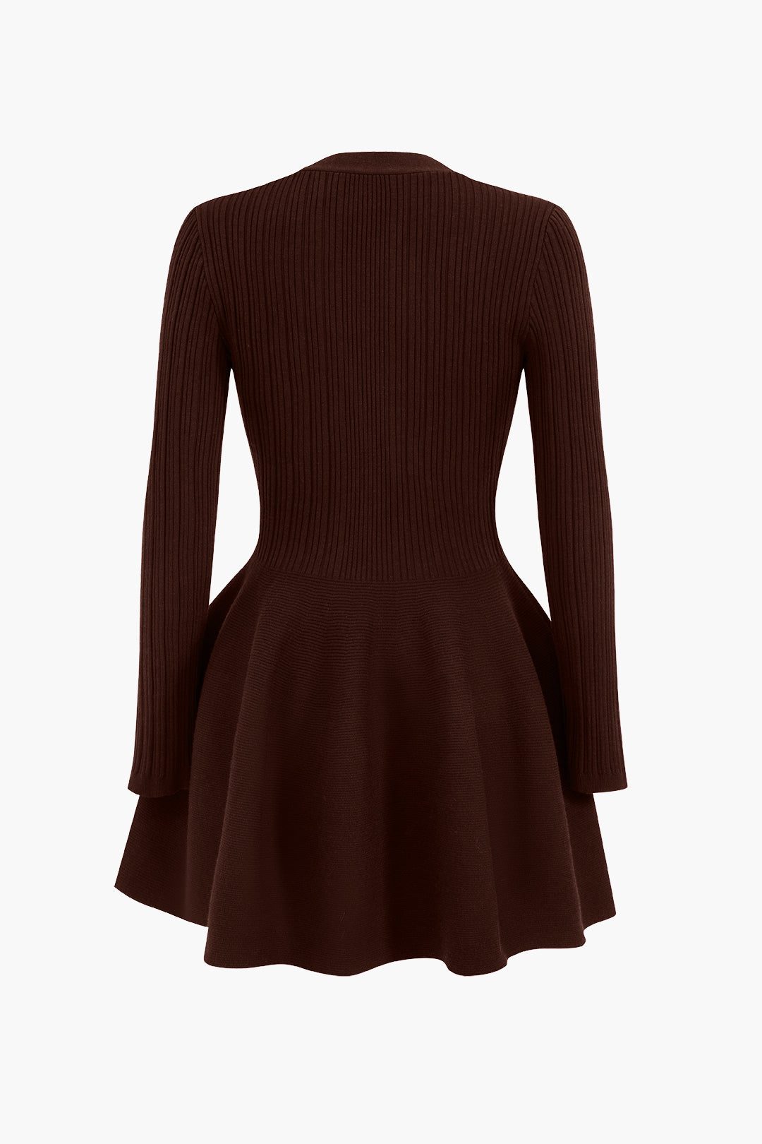 Knit Puff Hem Long Sleeve V-neck Dress